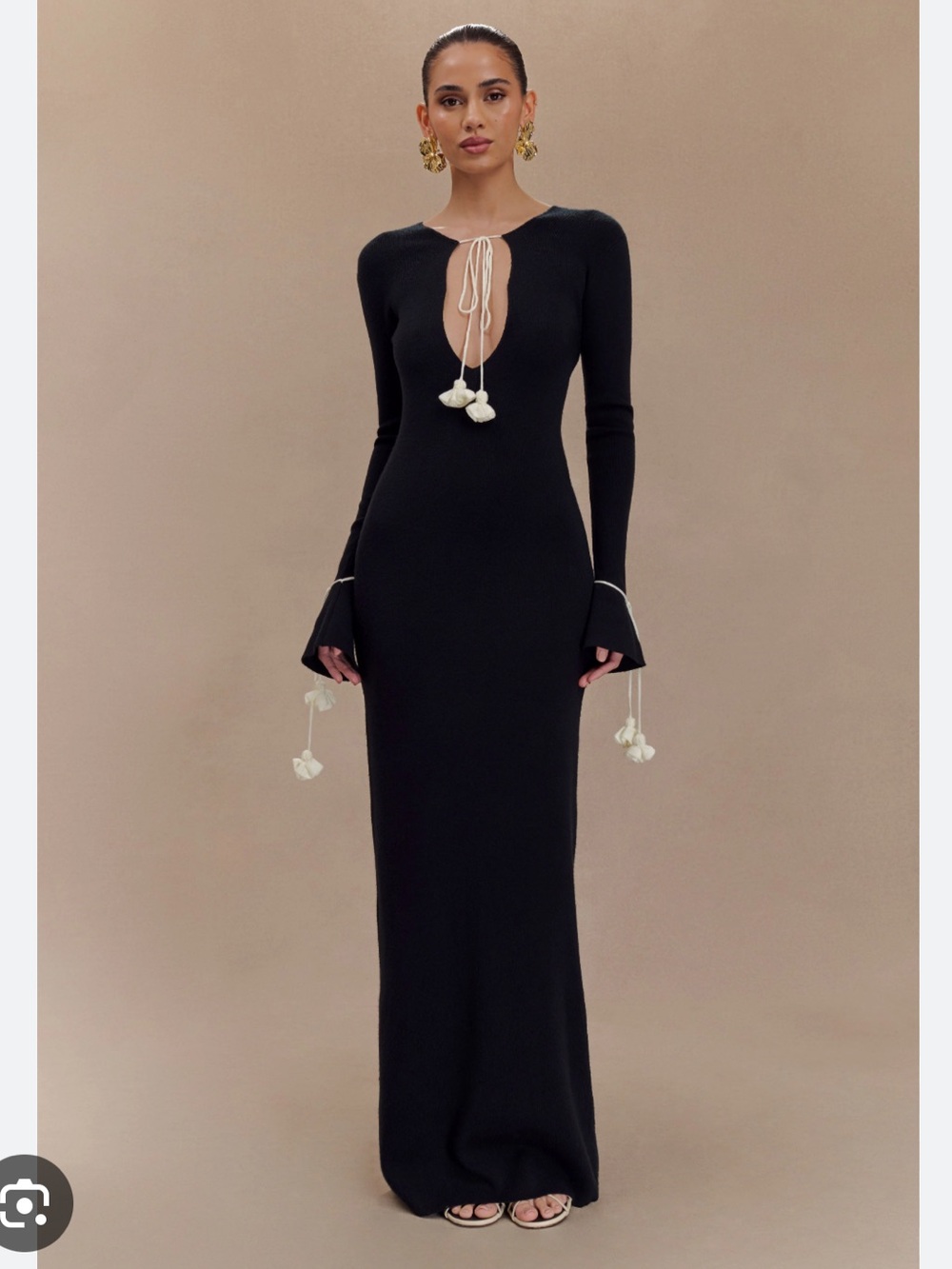 Meshki Erica Knit Maxi Dress With Floral Ties - Black And White